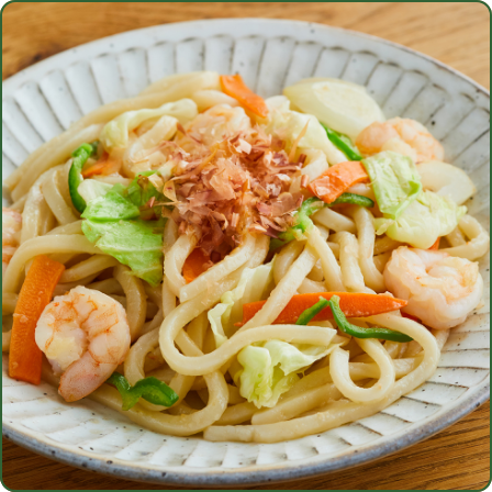 えびとカット野菜の焼きうどん